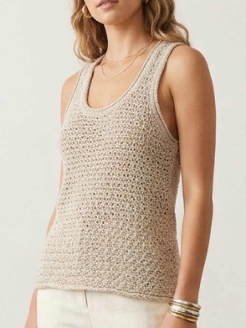 Aerie Open Knit Crochet Racerback Tank Top Size S Tan